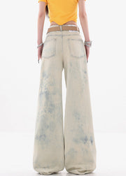 Stylish Tie Dye Pockets High Waist Ripped Jeans Summer