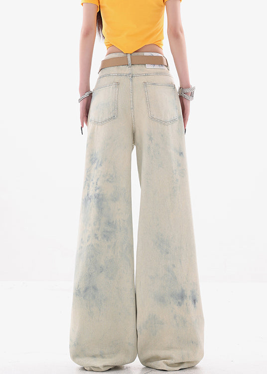 Stylish Tie Dye Pockets High Waist Ripped Jeans Summer