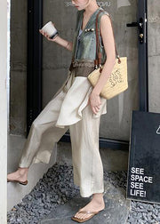 Stylish V Neck Denim Patchwork Cotton Two Pieces Set Summer