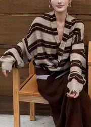 Stylish V Neck Striped Cozy Knit Sweaters Tops Fall