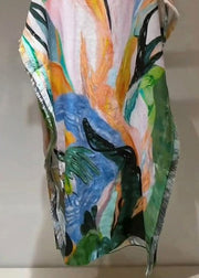 Stylish V Neck Tie Dye Oversized Cotton Long Dresses Batwing Sleeve