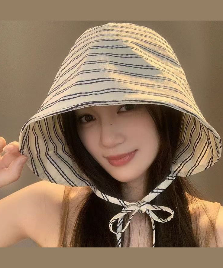 Stylish Versatile Black Striped Lace Up Bucket Hat