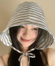 Stylish Versatile Black Striped Lace Up Bucket Hat