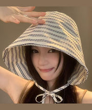 Stylish Versatile Black Striped Lace Up Bucket Hat