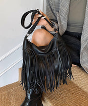 Stylish Versatile Black Tassel Faux Leather Shoulder Bag
