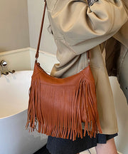 Stylish Versatile Black Tassel Faux Leather Shoulder Bag