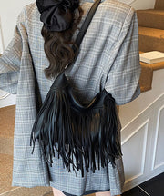 Stylish Versatile Black Tassel Faux Leather Shoulder Bag