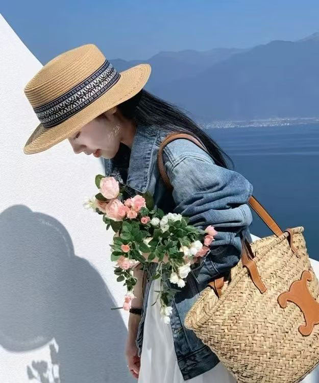 Stylish Versatile Khaki Straw Woven Cloche Hat
