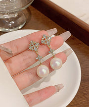 Stylish White Alloy Zircon Resin Pearl Drop Earrings
