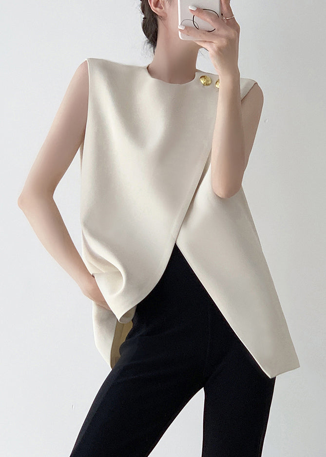 Stylish White Asymmetrical Solid Spandex Tank Sleeveless