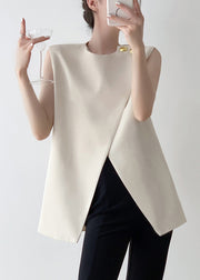 Stylish White Asymmetrical Solid Spandex Tank Sleeveless