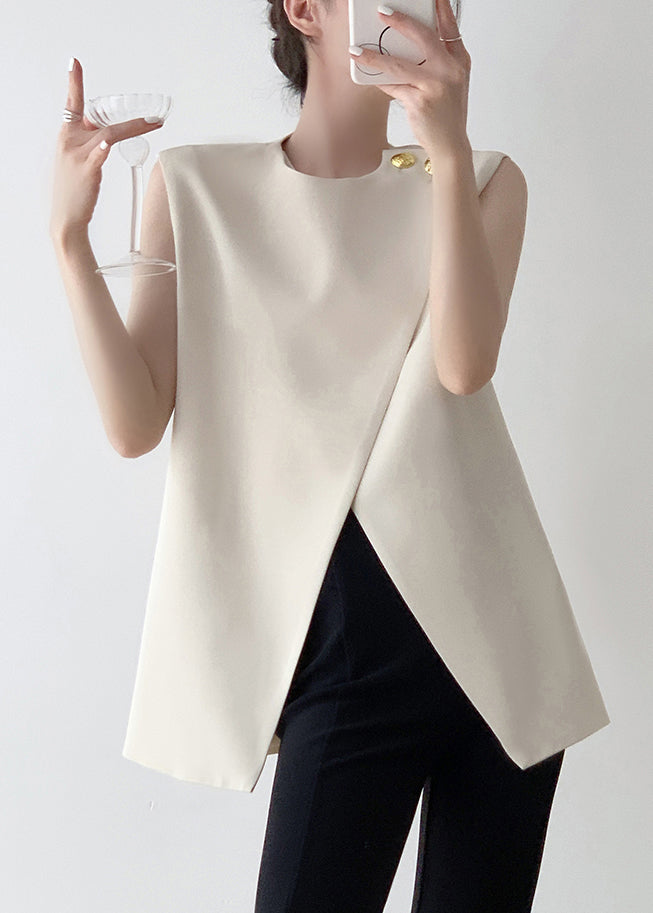 Stylish White Asymmetrical Solid Spandex Tank Sleeveless