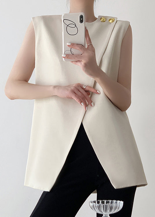 Stylish White Asymmetrical Solid Spandex Tank Sleeveless