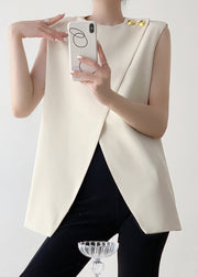 Stylish White Asymmetrical Solid Spandex Tank Sleeveless