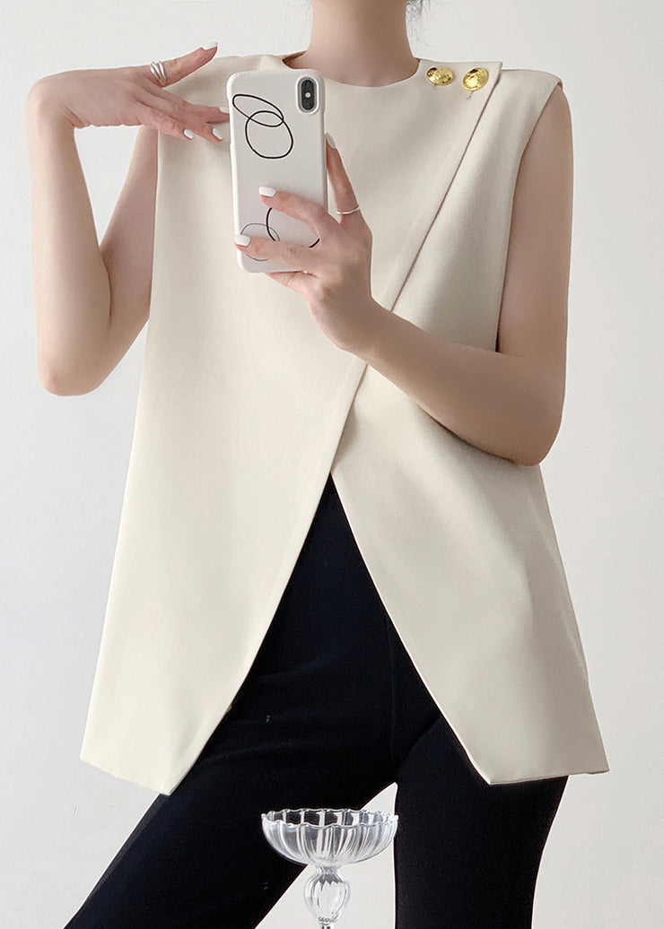 Stylish White Asymmetrical Solid Spandex Tank Sleeveless