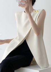 Stylish White Asymmetrical Solid Spandex Tank Sleeveless