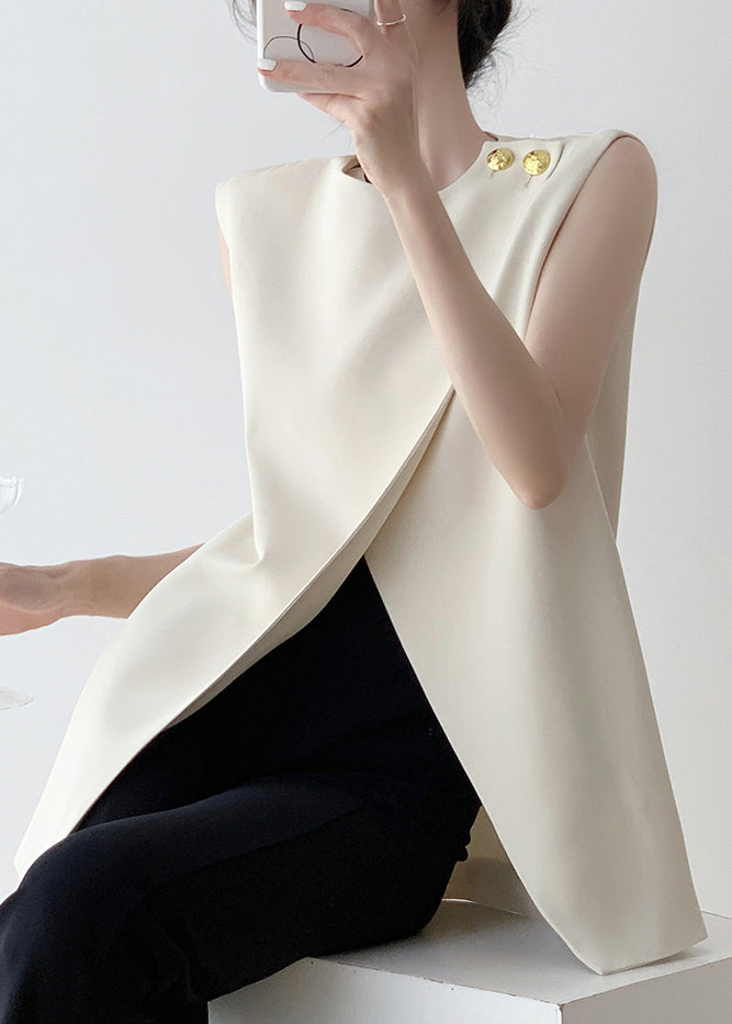 Stylish White Asymmetrical Solid Spandex Tank Sleeveless
