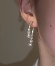 Stylish White Copper Alloy Pearl Zircon Intersection Hoop Earrings