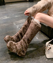 Stylish White Fuzzy Fur Fluffy Splicing Platform Boots