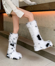 Stylish White Fuzzy Fur Fluffy Splicing Platform Boots