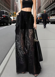 Stylish White Hollow Out Drawstring Lace Straight Pants Summer