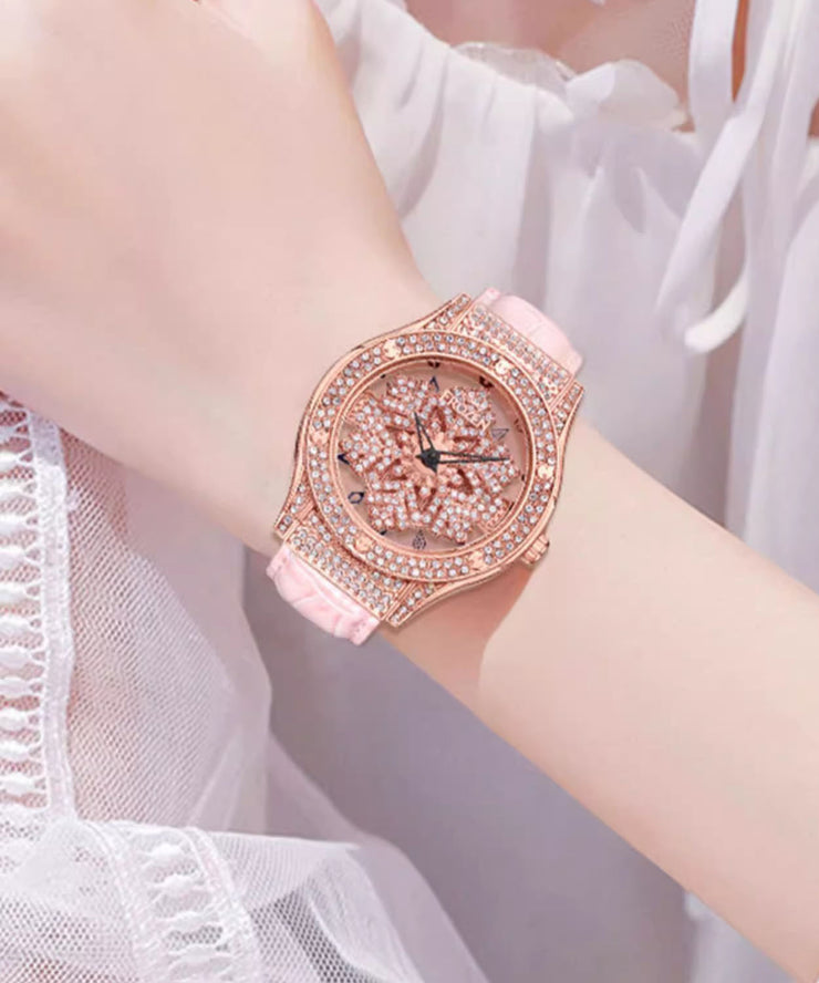 Stylish White Leather Zircon Quartz Movement Waterproof Watches