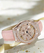 Stylish White Leather Zircon Quartz Movement Waterproof Watches