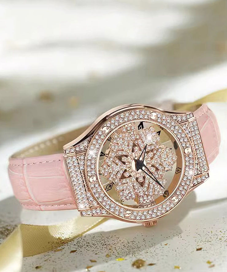 Stylish White Leather Zircon Quartz Movement Waterproof Watches