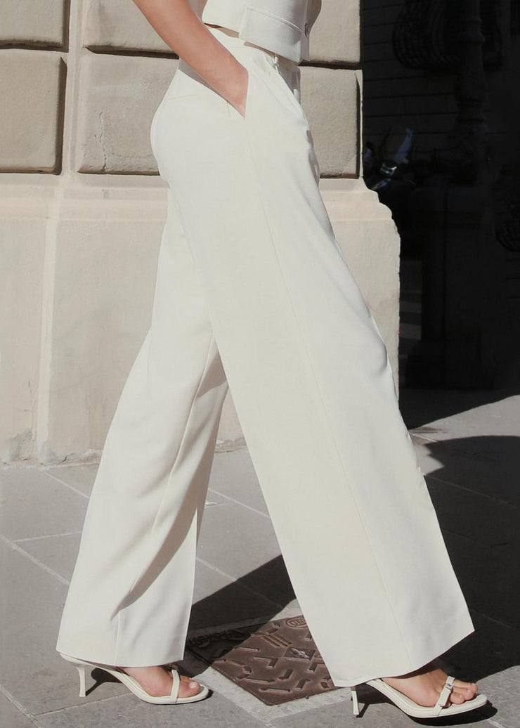 Stylish White Notched Button Spandex Two Piece Suit Set Sleeveless