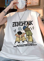 Stylish White O-Neck Print Cotton Men T Shirt Summer