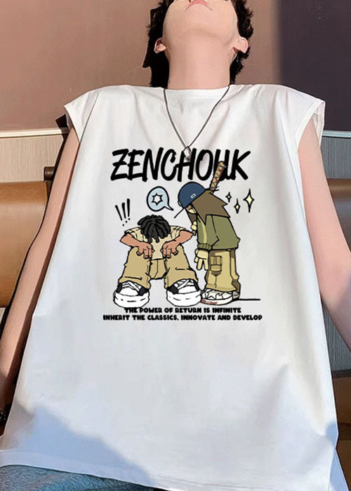 Stylish White O-Neck Print Cotton Men T Shirt Summer