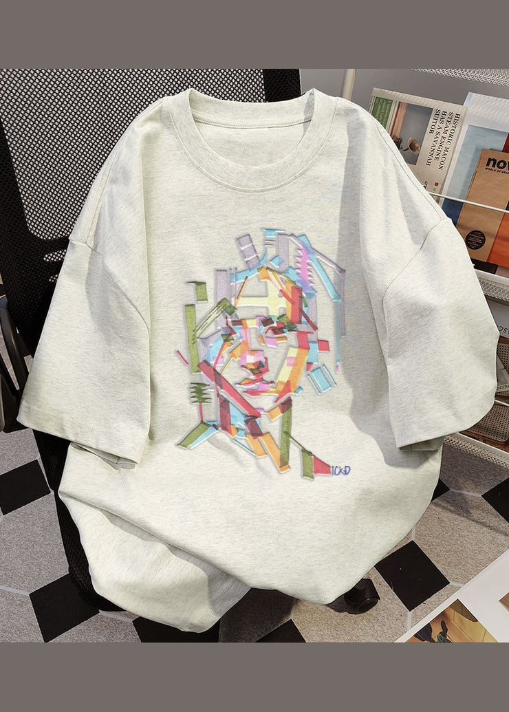Stylish White O Neck Print Cotton Mens T Shirt Designer Summer