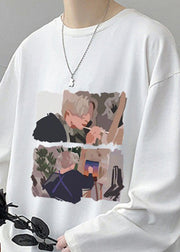 Stylish White O Neck Print Cotton Mens T Shirts Spring
