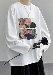 Stylish White O Neck Print Cotton Mens T Shirts Spring