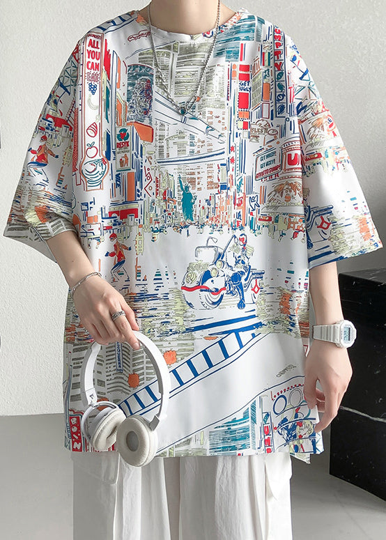 Stylish White Original Design Print Cotton Mens T Shirts Half Sleeve