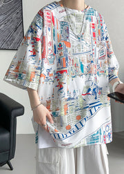 Stylish White Original Design Print Cotton Mens T Shirts Half Sleeve
