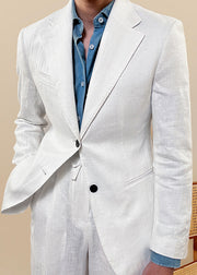 Stylish White Peter Pan Collar Button Linen Mens Coats Fall