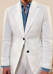 Stylish White Peter Pan Collar Button Linen Mens Coats Fall