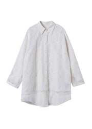 Stylish White Peter Pan Collar Embroidered Cotton Shirts Coat Spring