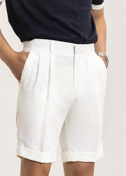 Stylish White Pockets High Waist Spandex Men Shorts Summer