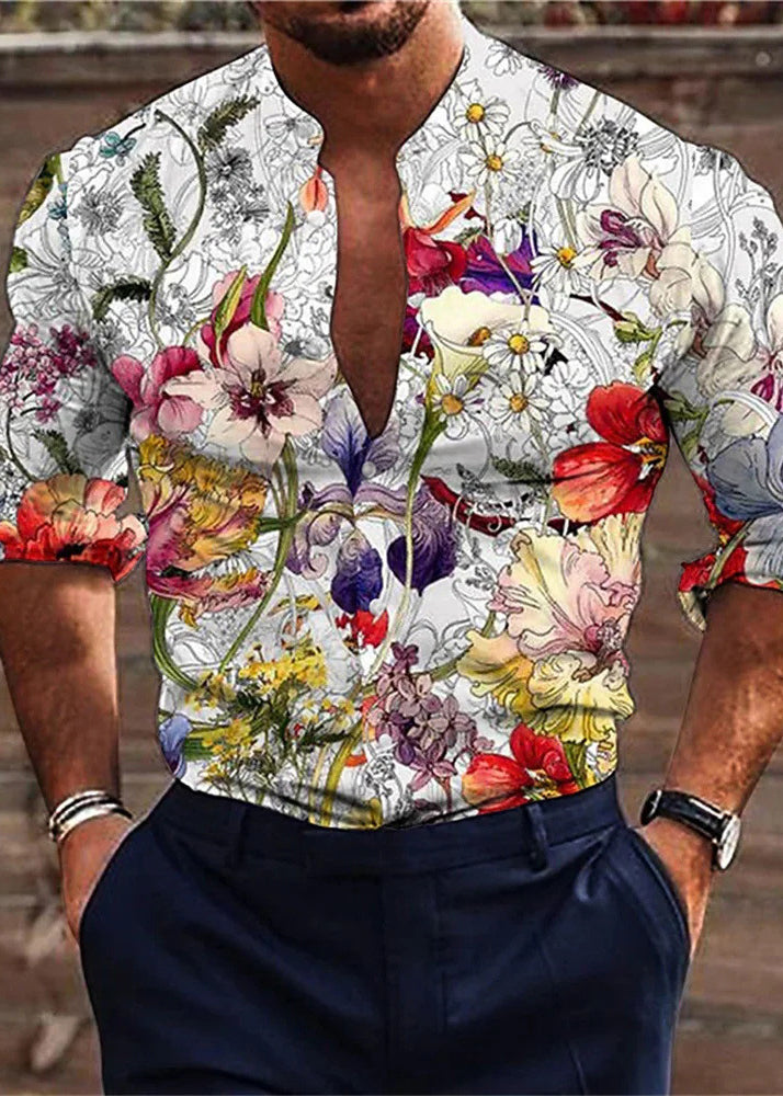 Stylish White Print Button Oversized Cotton Men&