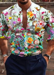 Stylish White Print Button Oversized Cotton Men's Shirts Fall