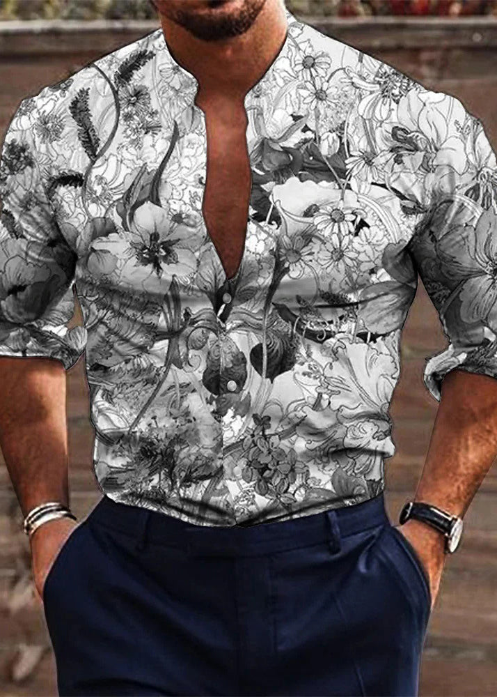 Stylish White Print Button Oversized Cotton Men&