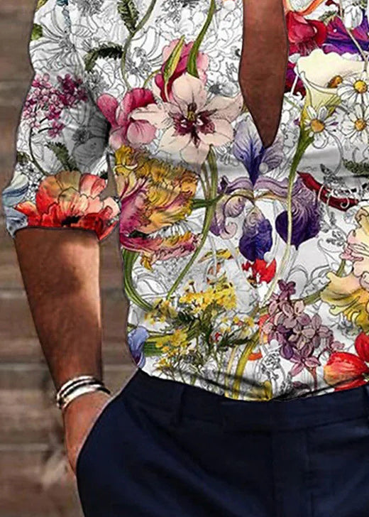 Stylish White Print Button Oversized Cotton Men&