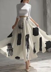 Stylish White Print Chiffon Skirts Exra Large Hem Summer