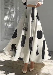 Stylish White Print Chiffon Skirts Exra Large Hem Summer