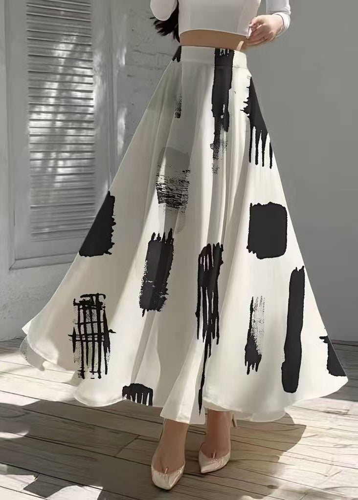 Stylish White Print Chiffon Skirts Exra Large Hem Summer