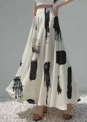 Stylish White Print Chiffon Skirts Exra Large Hem Summer