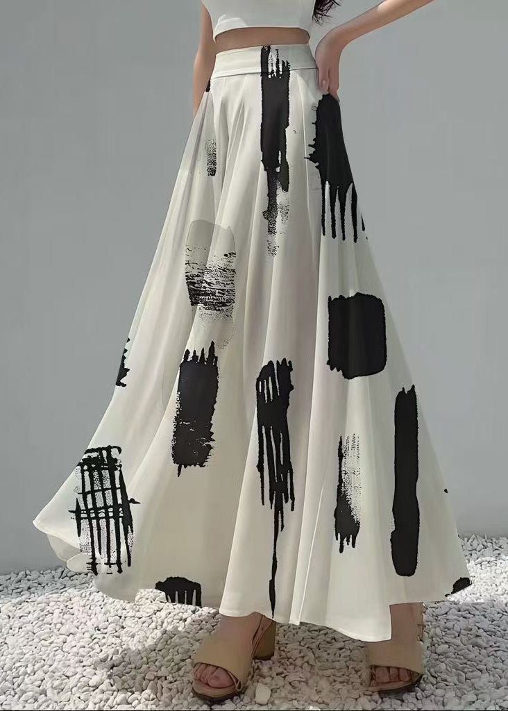 Stylish White Print Chiffon Skirts Exra Large Hem Summer