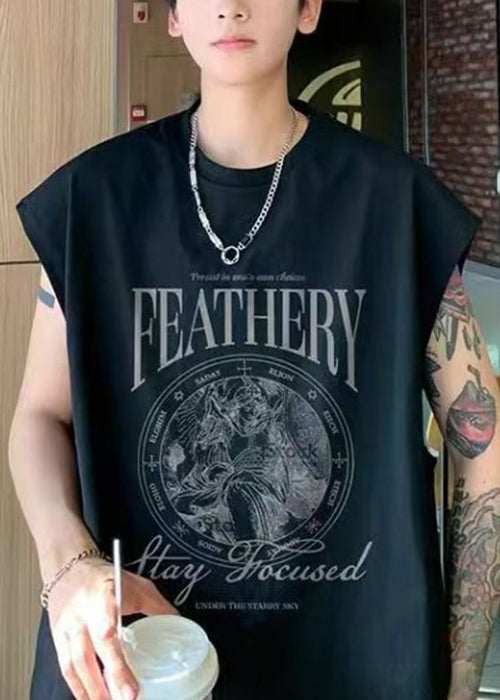 Stylish White Print Cozy Cotton Men Tank Summer